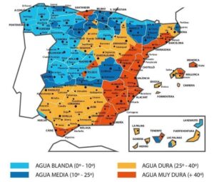 Mapa de la dureza del agua por provincias